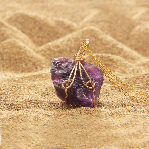 Collier Pendentif en Pierre Naturelle — Cristal de Guérison & Chakras
