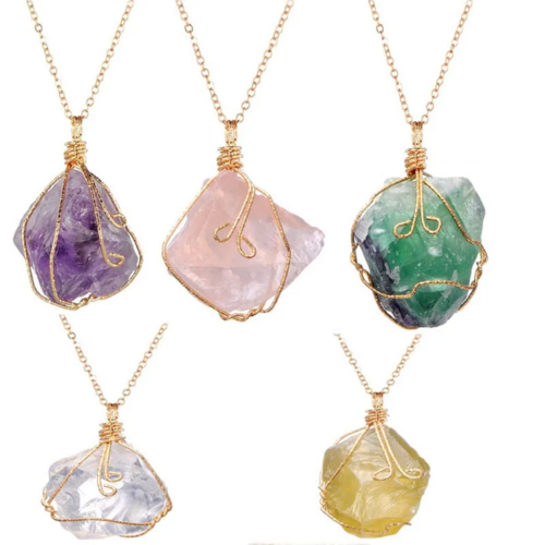 Collier Pendentif en Pierre Naturelle — Cristal de Guérison & Chakras