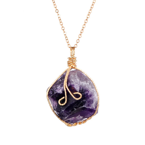 Collier Pendentif en Pierre Naturelle — Cristal de Guérison & Chakras