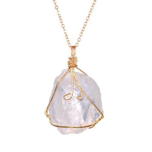 Collier Pendentif en Pierre Naturelle — Cristal de Guérison & Chakras