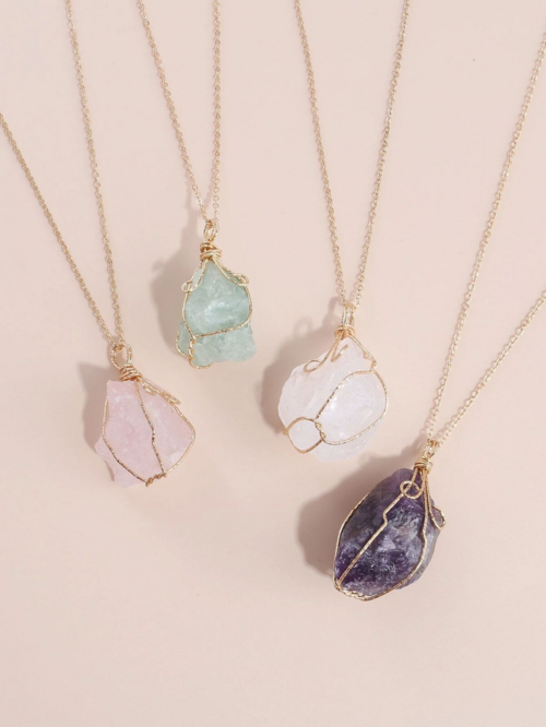 Collier Pendentif en Pierre Naturelle — Cristal de Guérison & Chakras