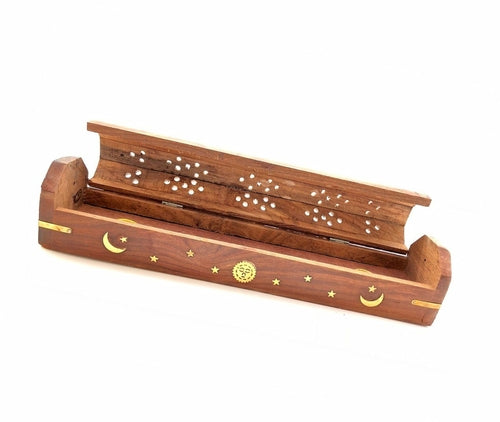Encens en bois céleste et brûleur de cônes, attrape-cendres avec rangement - 18"