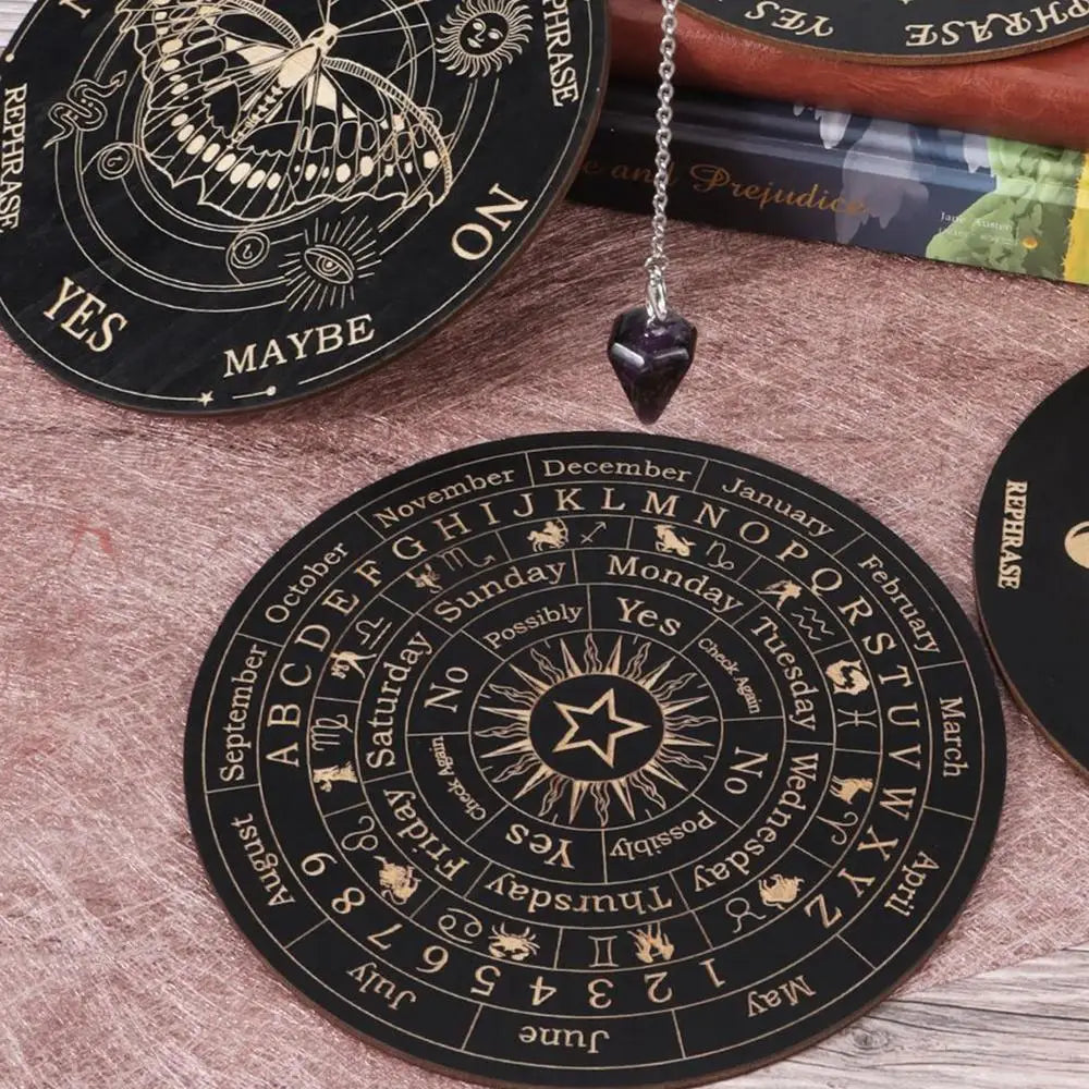 1pcs Wooden Pendulum Board Star Pendulum Board Dowsing Divination Board Energy Carven Plate Healing Meditation Board Ornament