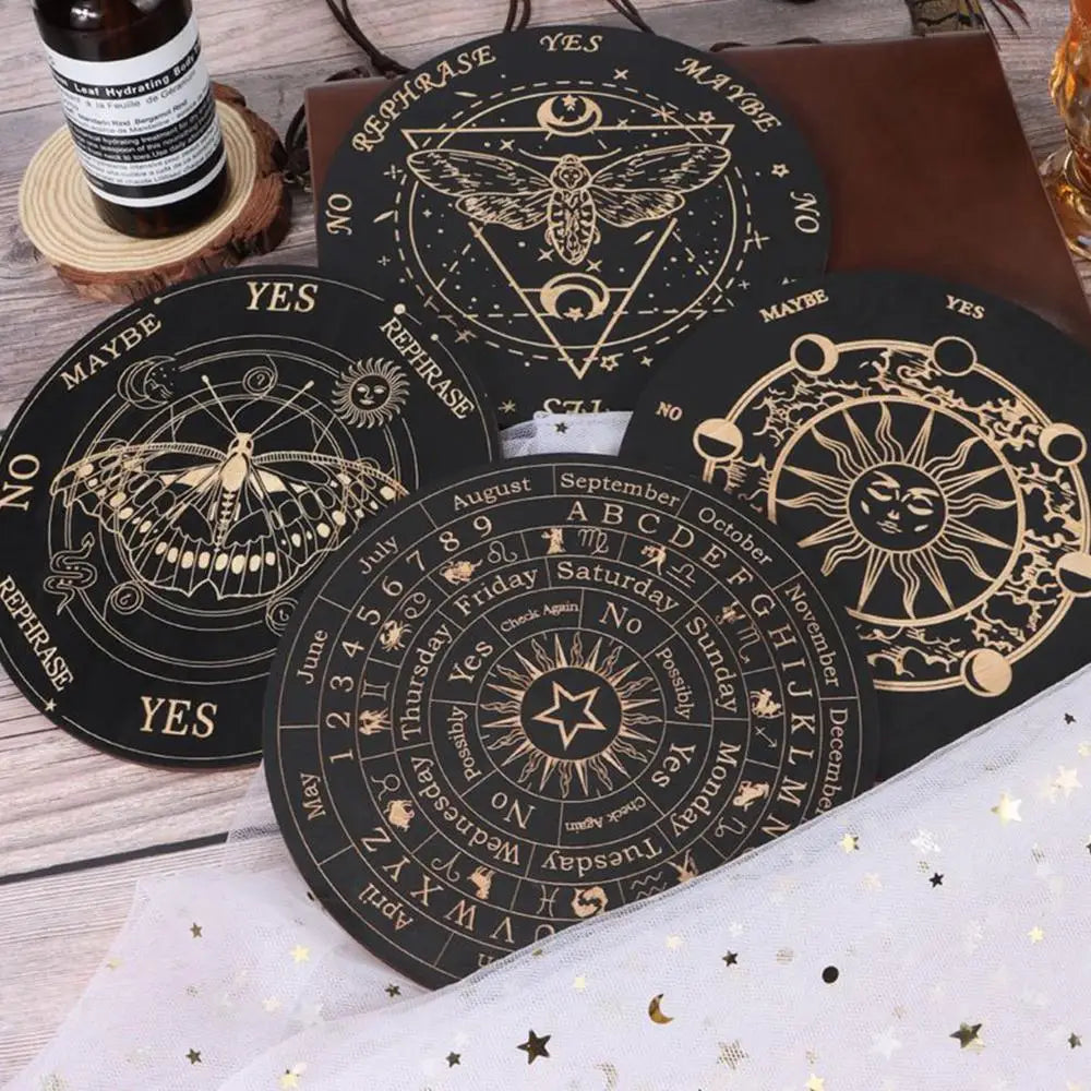 1pcs Wooden Pendulum Board Star Pendulum Board Dowsing Divination Board Energy Carven Plate Healing Meditation Board Ornament
