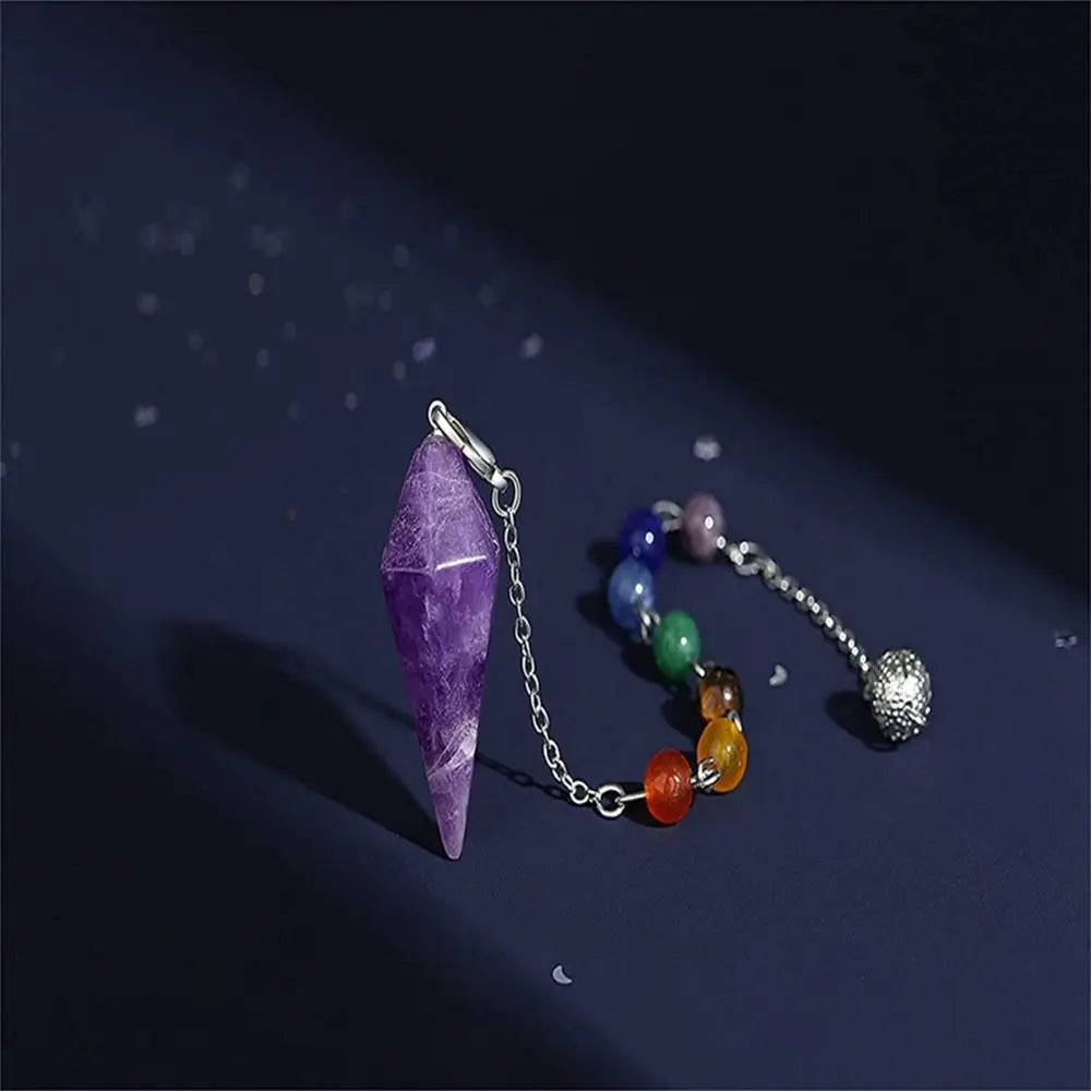 Reiki Healing Pendulum Divination Dowsing Pendulum Healing Chain Natural Stone Hexagon Pyramid Pendant Reiki Pendulum Pendant