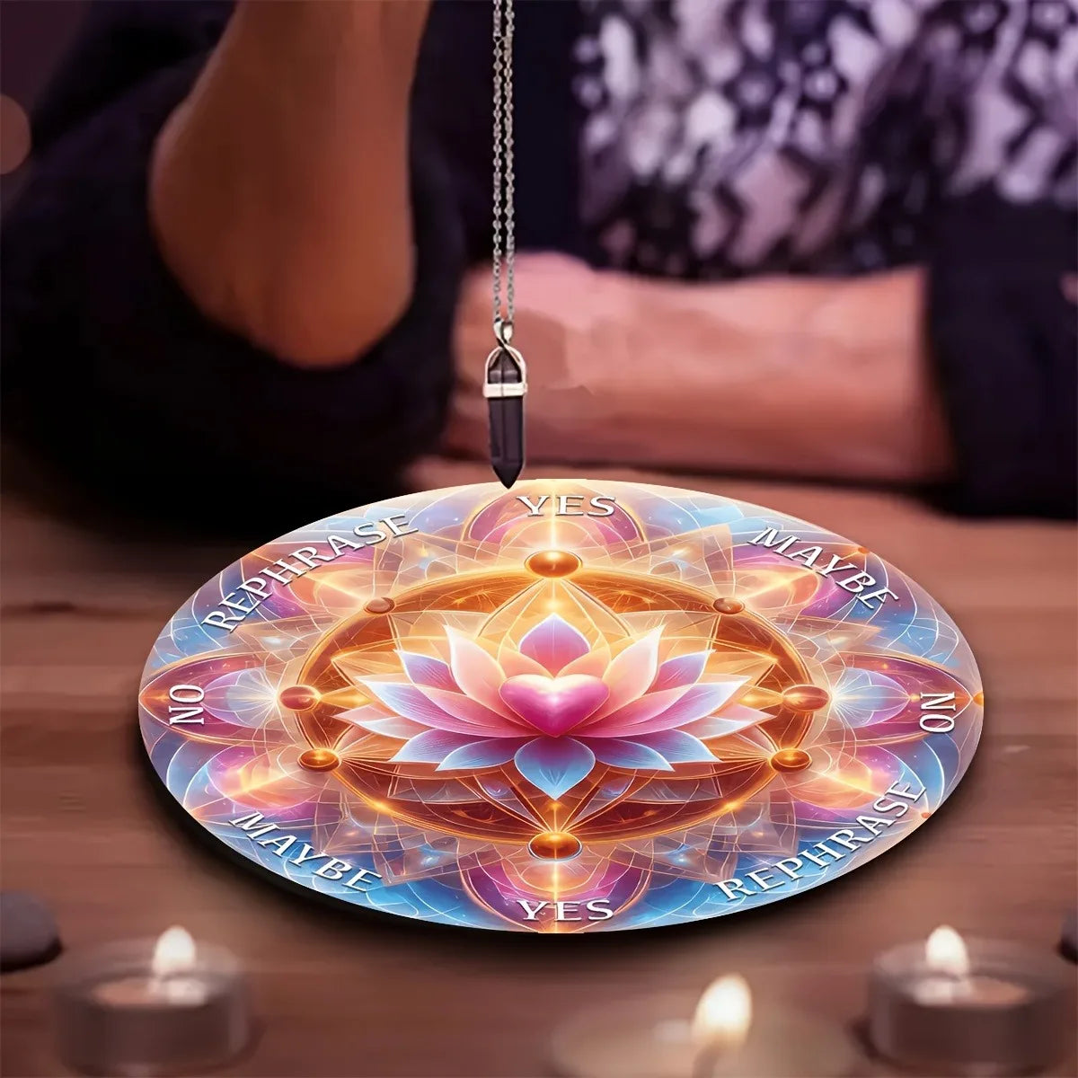 1pc Lotus Pendulum Divination Board Astrology Pendulum Mat with Crystal Ball Flower & Pendulum Swing for Spiritual Meditation