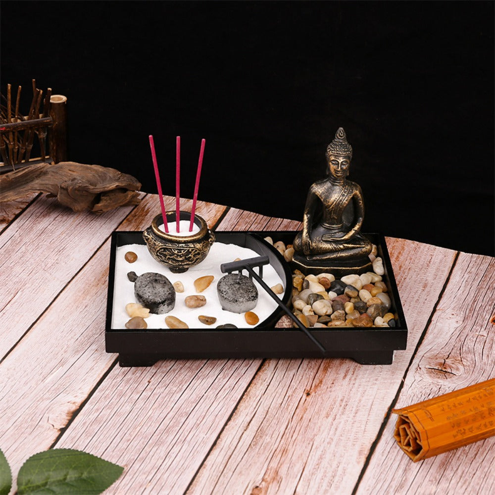 Buddha Statues and Table Candle Holder Zen, Garden Decoration with Sand and Stone Incense Burner,Yoga Incense Burner Decore