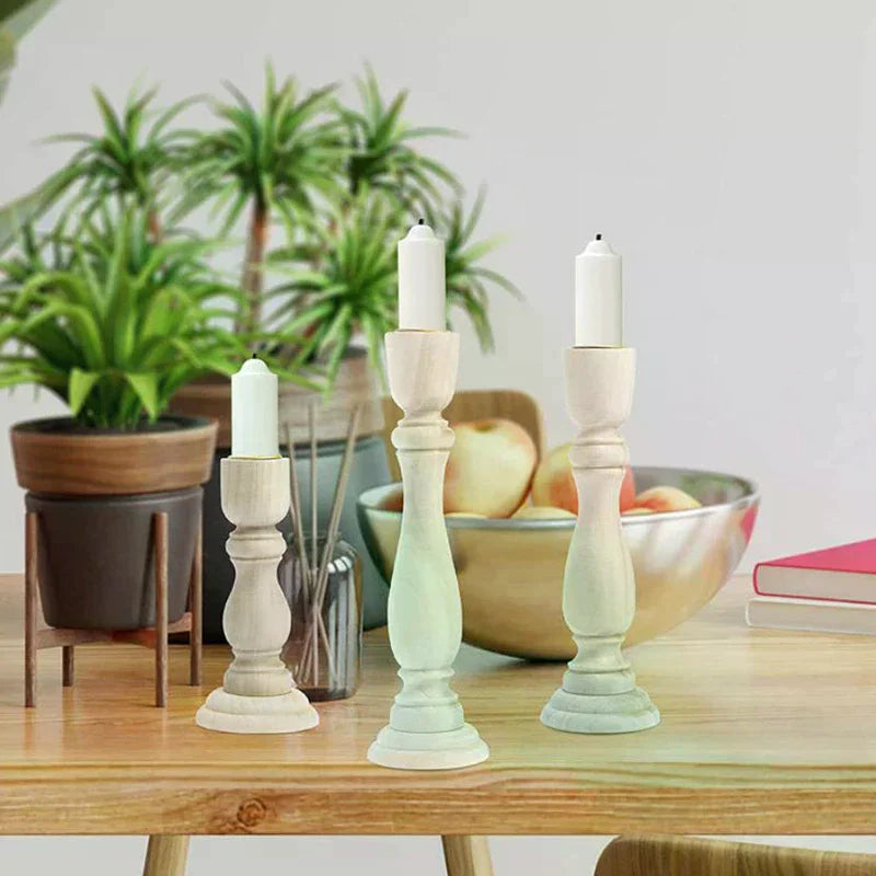Wooden Candlesticks Unfinished Wood Candle Holder Pillar Taper Candle Stands For Wedding Party Birthday Home Table Decoration