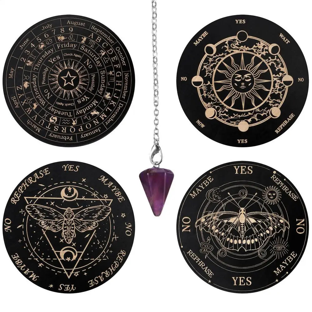 1pcs Wooden Pendulum Board Star Pendulum Board Dowsing Divination Board Energy Carven Plate Healing Meditation Board Ornament