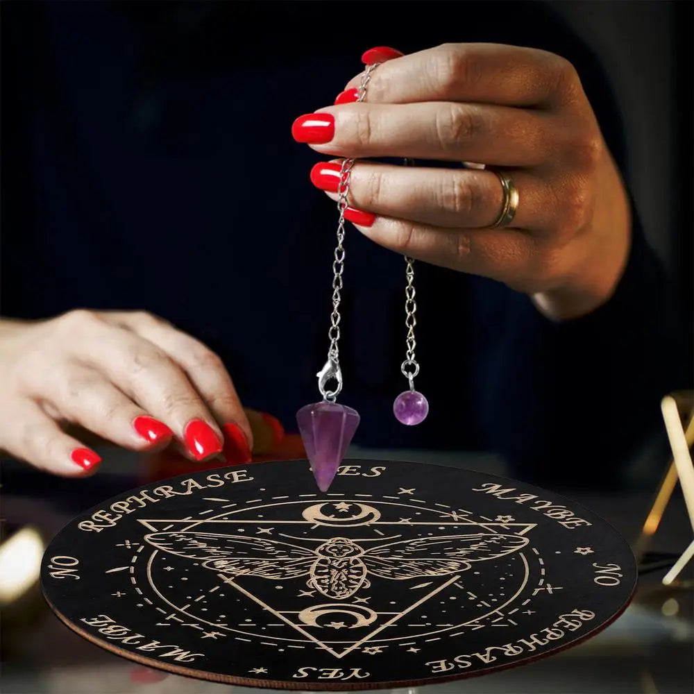 1pcs Wooden Pendulum Board Star Pendulum Board Dowsing Divination Board Energy Carven Plate Healing Meditation Board Ornament