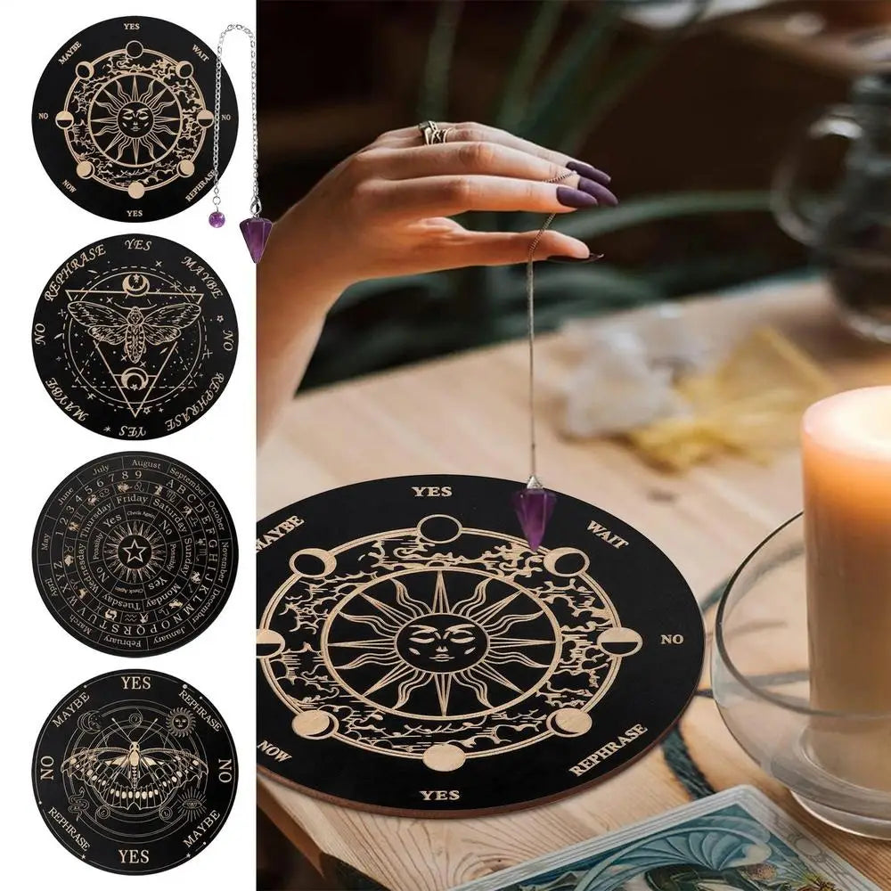 1pcs Wooden Pendulum Board Star Pendulum Board Dowsing Divination Board Energy Carven Plate Healing Meditation Board Ornament