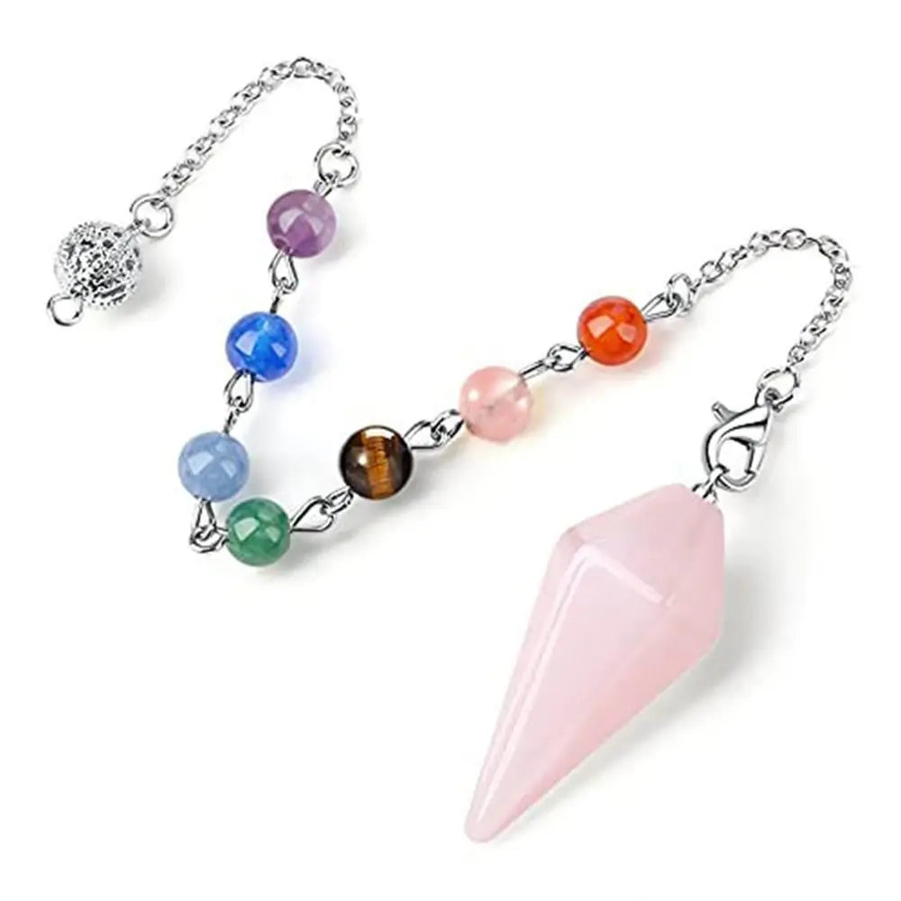 Reiki Healing Pendulum Divination Dowsing Pendulum Healing Chain Natural Stone Hexagon Pyramid Pendant Reiki Pendulum Pendant