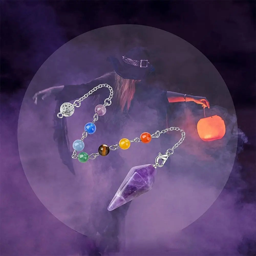 Reiki Healing Pendulum Divination Dowsing Pendulum Healing Chain Natural Stone Hexagon Pyramid Pendant Reiki Pendulum Pendant