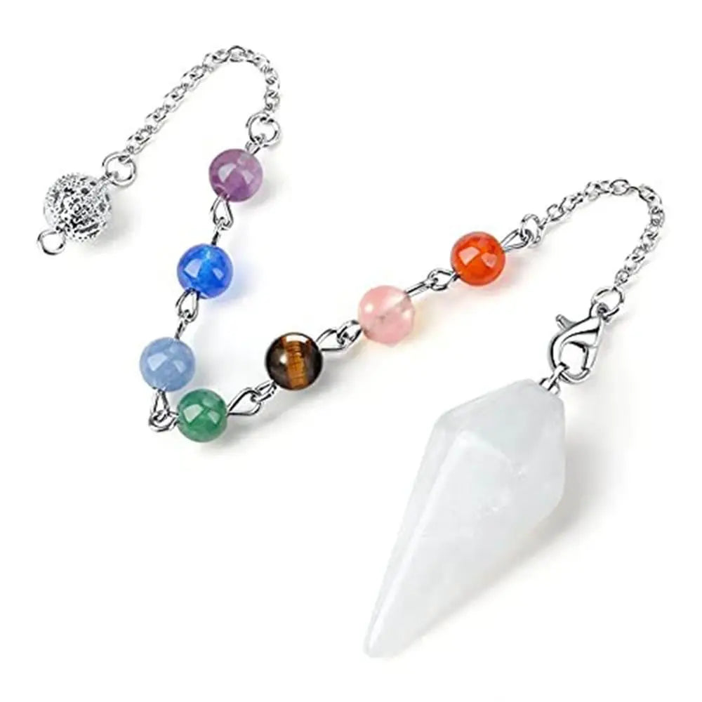 Reiki Healing Pendulum Divination Dowsing Pendulum Healing Chain Natural Stone Hexagon Pyramid Pendant Reiki Pendulum Pendant