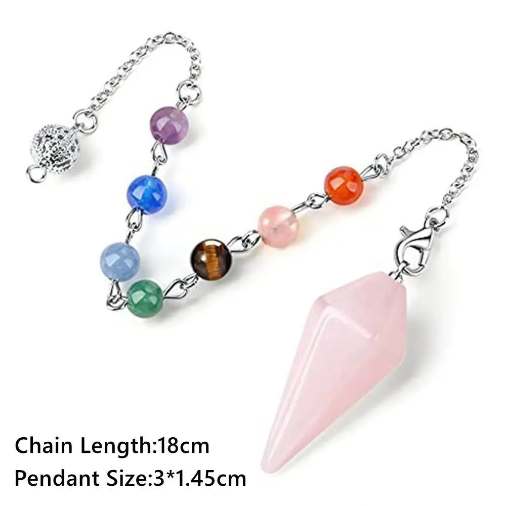 Reiki Healing Pendulum Divination Dowsing Pendulum Healing Chain Natural Stone Hexagon Pyramid Pendant Reiki Pendulum Pendant