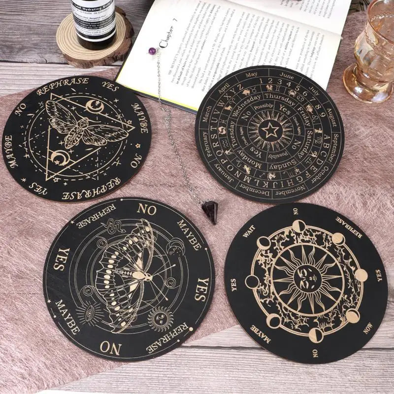 1pcs Wooden Pendulum Board Star Pendulum Board Dowsing Divination Board Energy Carven Plate Healing Meditation Board Ornament