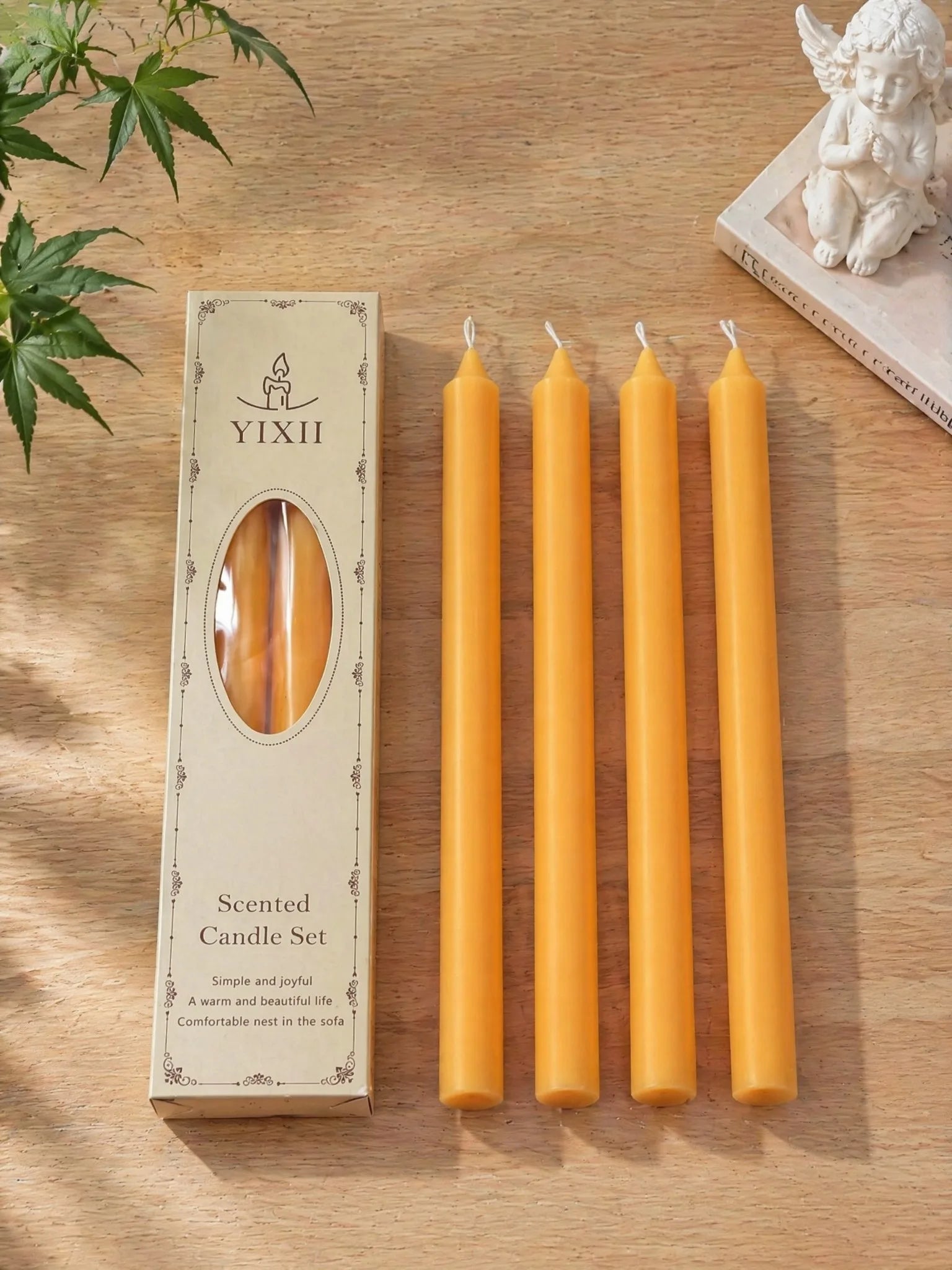 Yellow Long Scented Candle Set, No Black Smoke, Made of Soy Wax, Can Burn for 5 Hours, Suitable for Wedding and Home Decoration