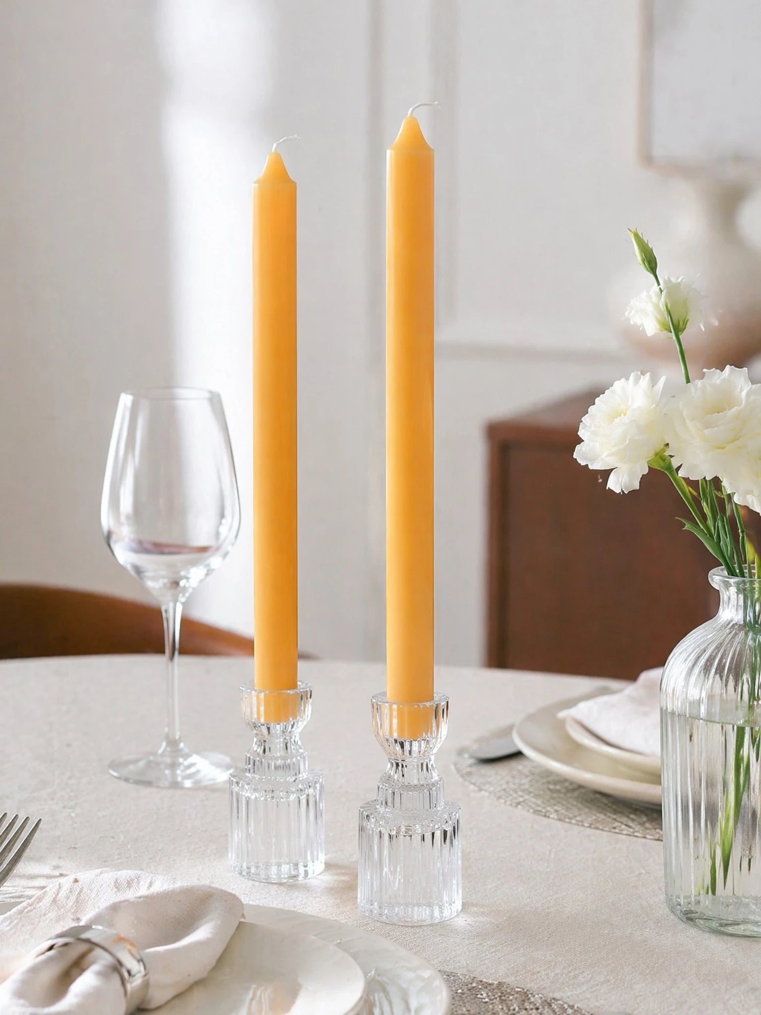 Yellow Long Scented Candle Set, No Black Smoke, Made of Soy Wax, Can Burn for 5 Hours, Suitable for Wedding and Home Decoration