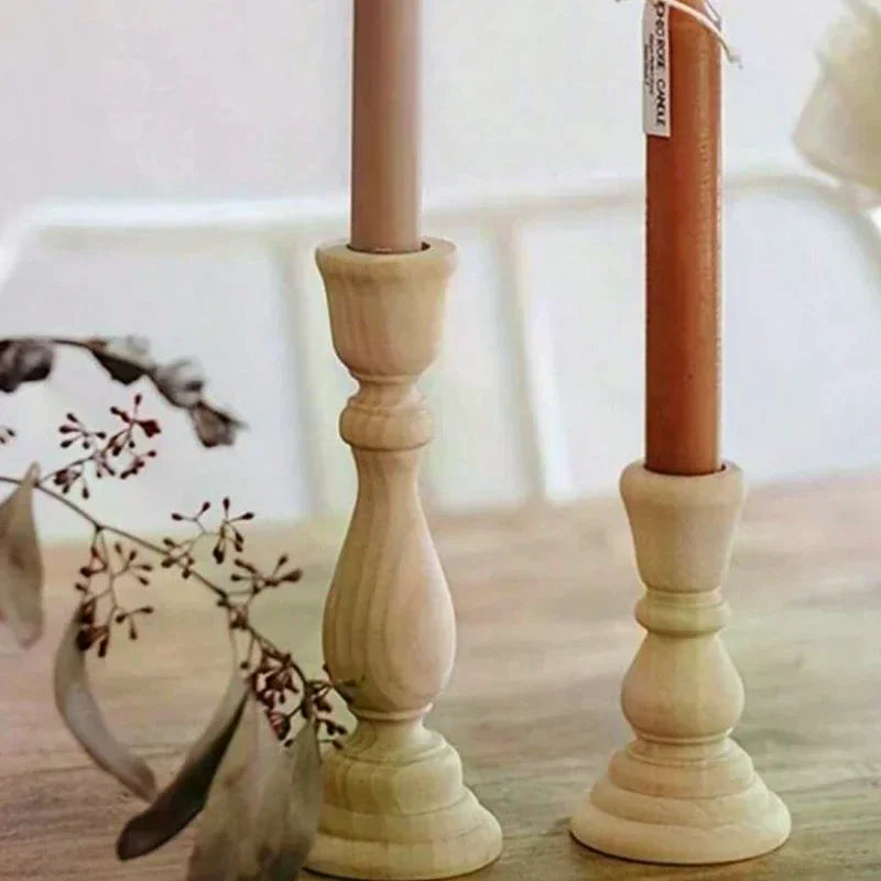 Wooden Candlesticks Unfinished Wood Candle Holder Pillar Taper Candle Stands For Wedding Party Birthday Home Table Decoration