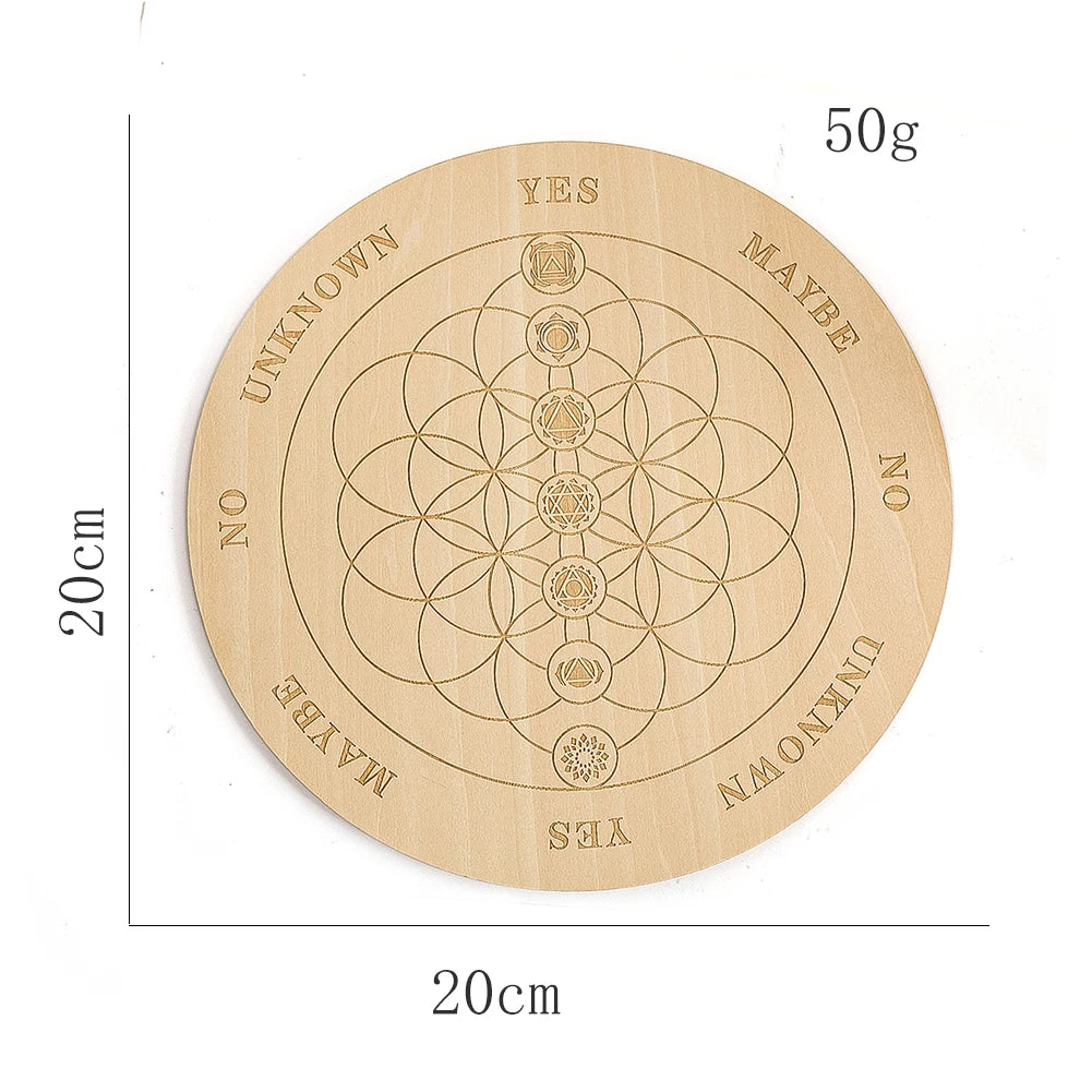 20cm Round Wooden Pendulum Board Geometric Flower of Life Chakra Magics Meditation Decision Plate Spirit Wiccan Ritual Supplies