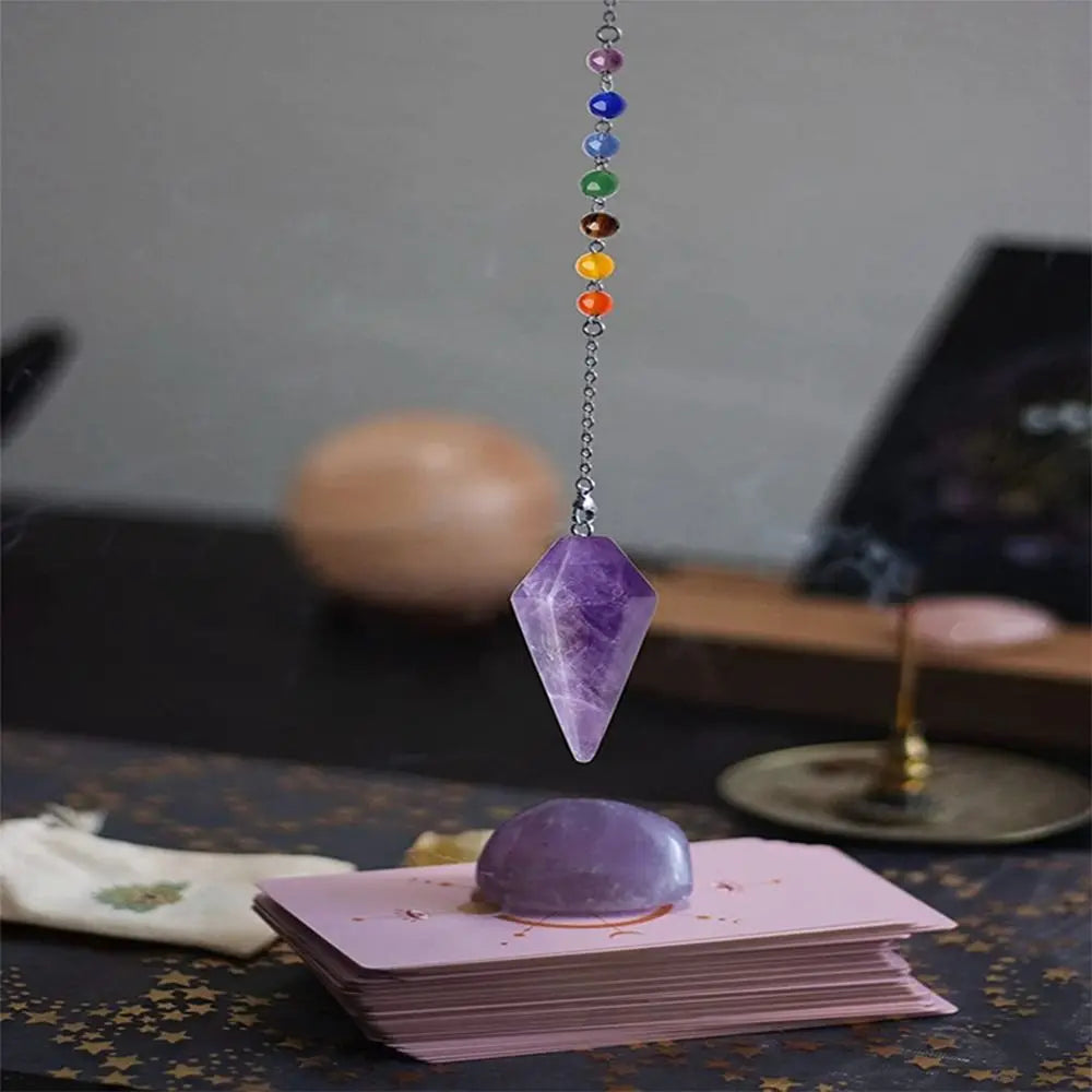 Reiki Healing Pendulum Divination Dowsing Pendulum Healing Chain Natural Stone Hexagon Pyramid Pendant Reiki Pendulum Pendant