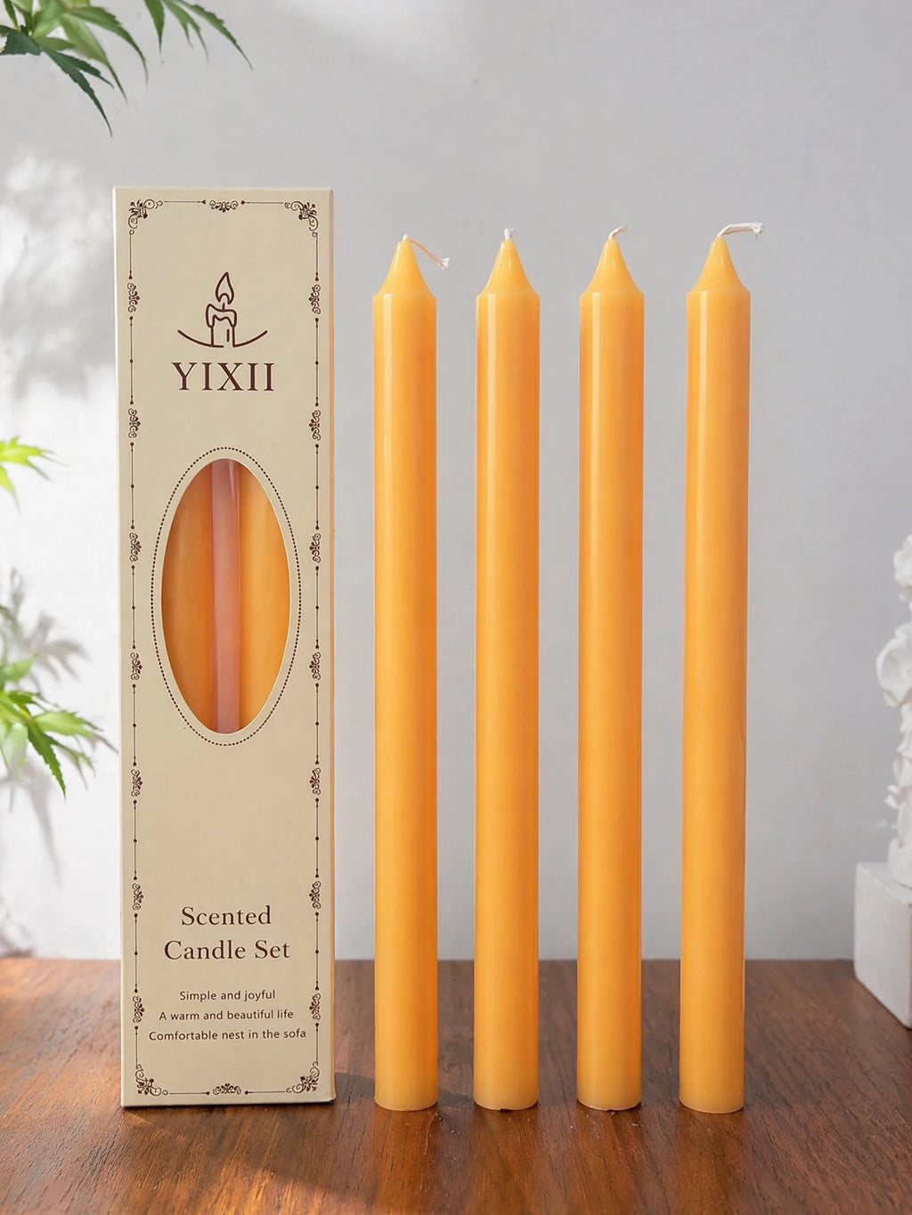 Yellow Long Scented Candle Set, No Black Smoke, Made of Soy Wax, Can Burn for 5 Hours, Suitable for Wedding and Home Decoration