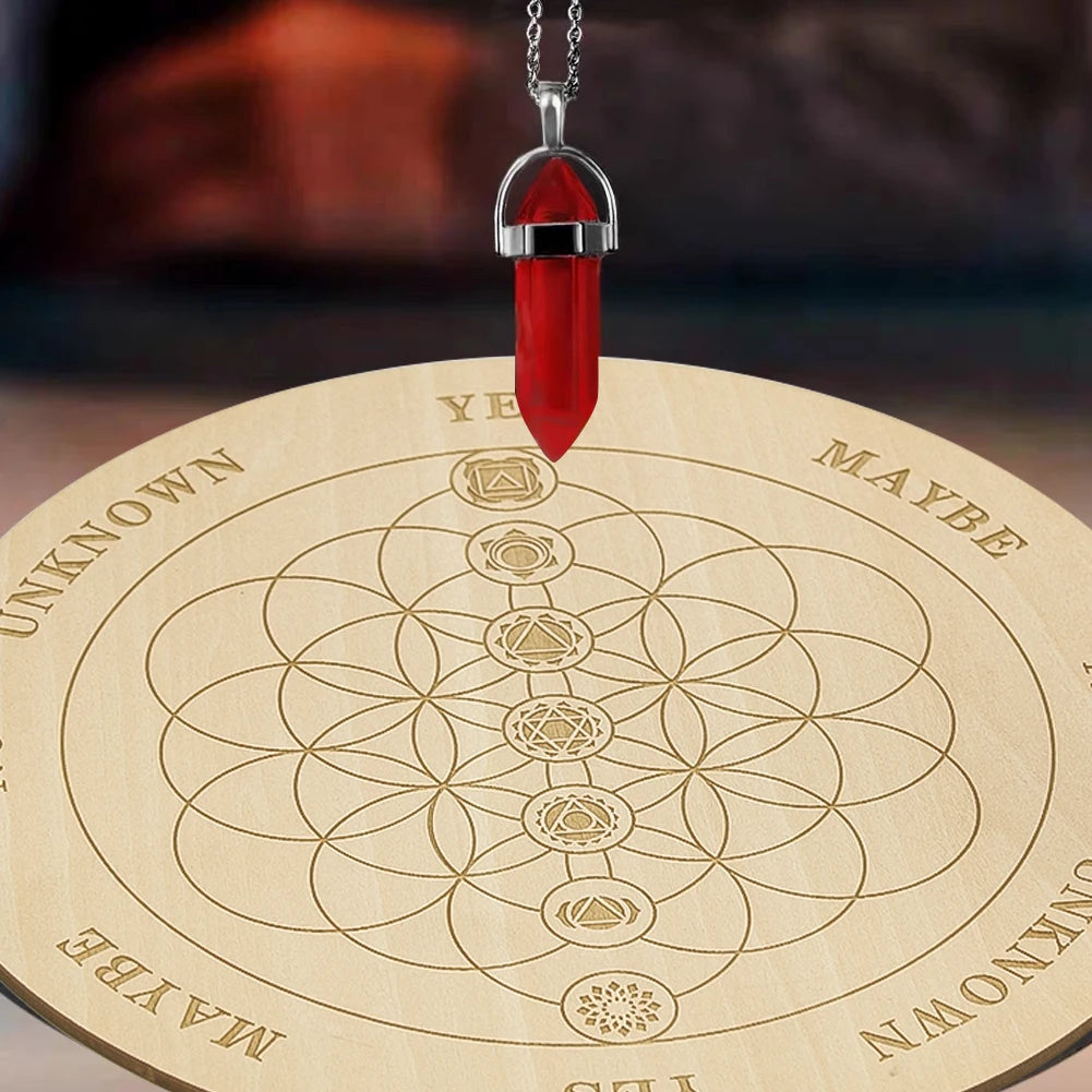 20cm Round Wooden Pendulum Board Geometric Flower of Life Chakra Magics Meditation Decision Plate Spirit Wiccan Ritual Supplies