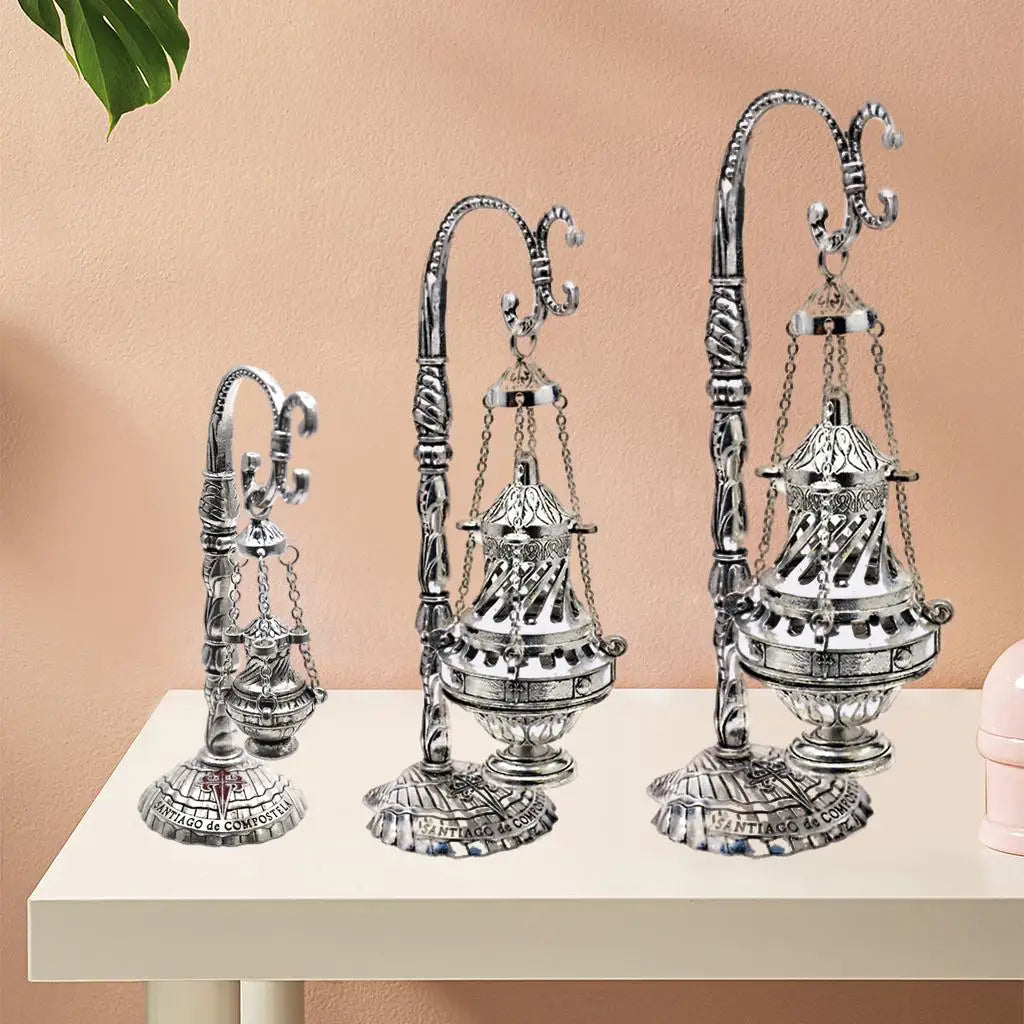 Brûleur d'encens exquis avec couvercle, cendrier d'église, décoration de cassolette