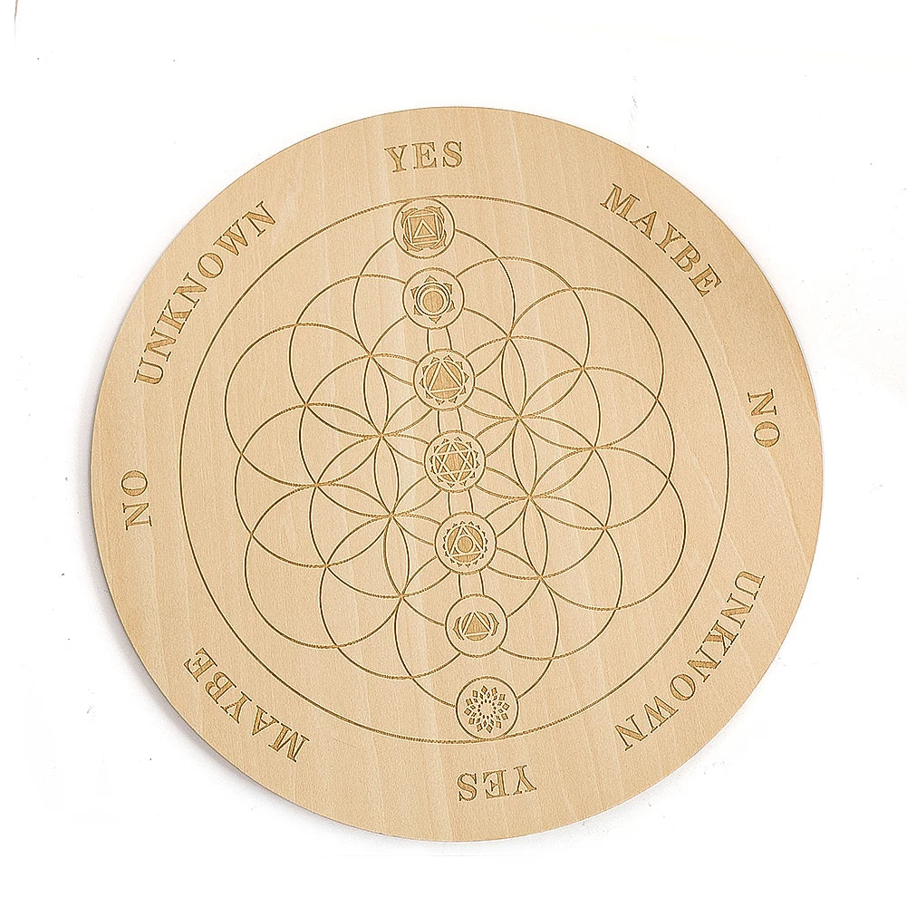 20cm Round Wooden Pendulum Board Geometric Flower of Life Chakra Magics Meditation Decision Plate Spirit Wiccan Ritual Supplies