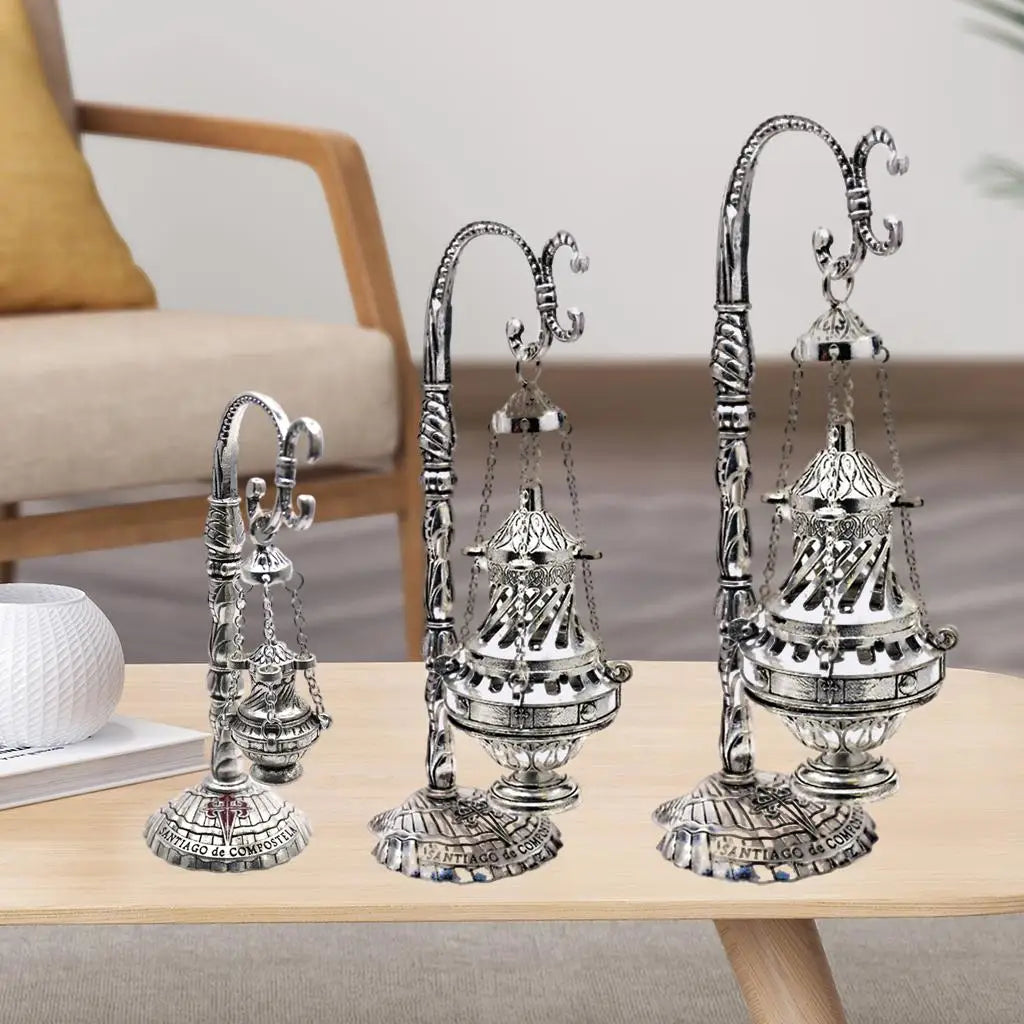 Brûleur d'encens exquis avec couvercle, cendrier d'église, décoration de cassolette