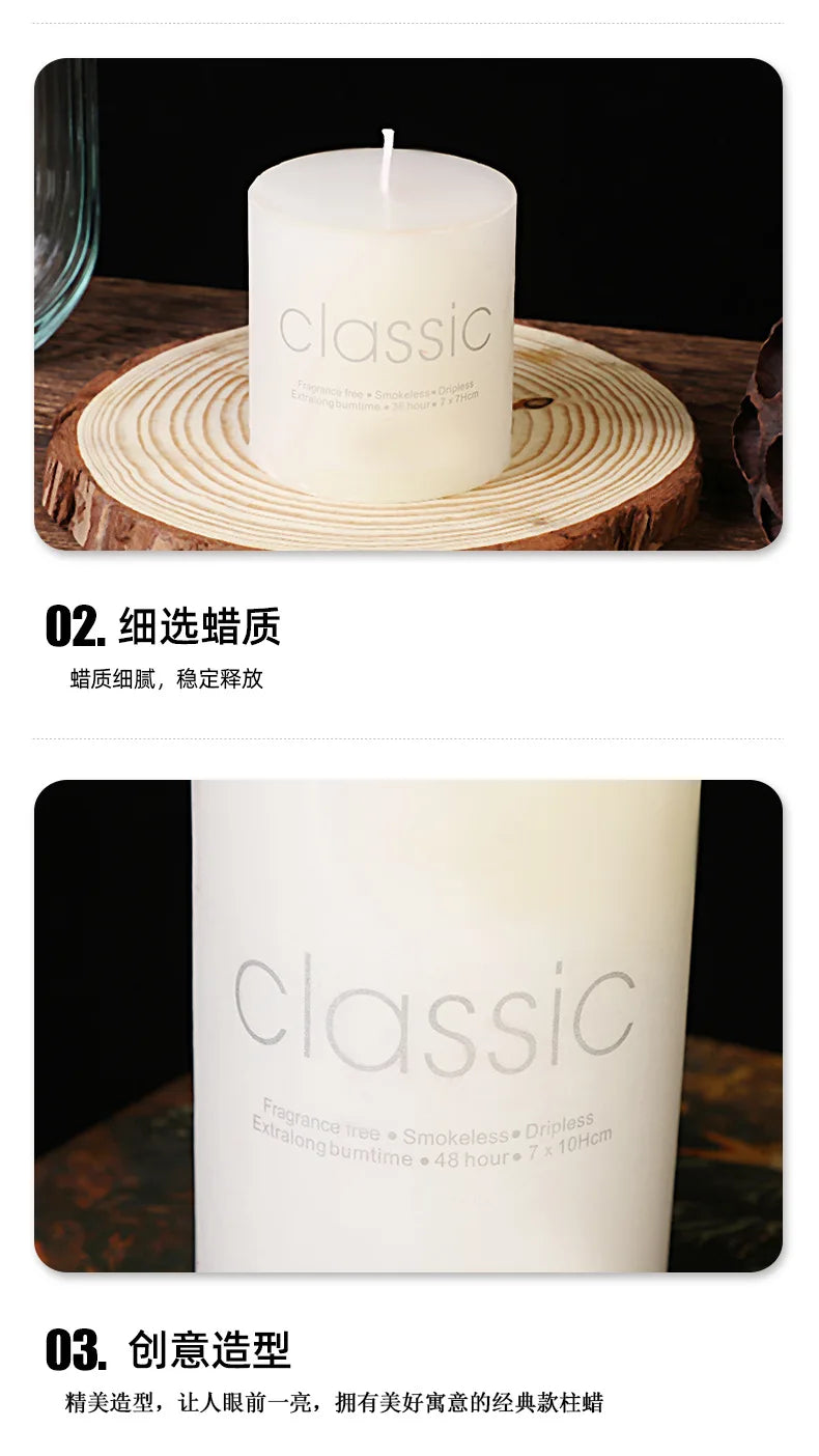 Classic European Ivory White Large Cylinder Candle Smokeless Tasteless Romantic Wedding Hotel Decoration Candle Holiday Supplies