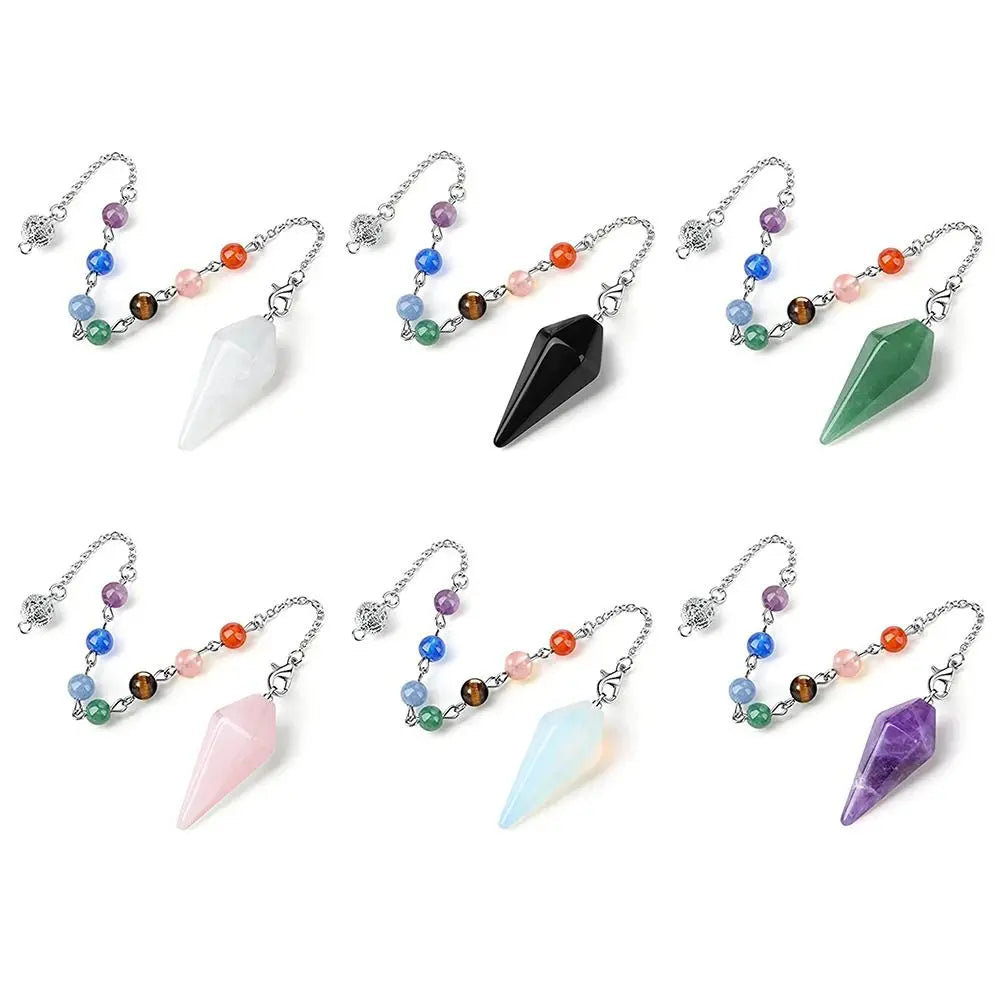 Reiki Healing Pendulum Divination Dowsing Pendulum Healing Chain Natural Stone Hexagon Pyramid Pendant Reiki Pendulum Pendant