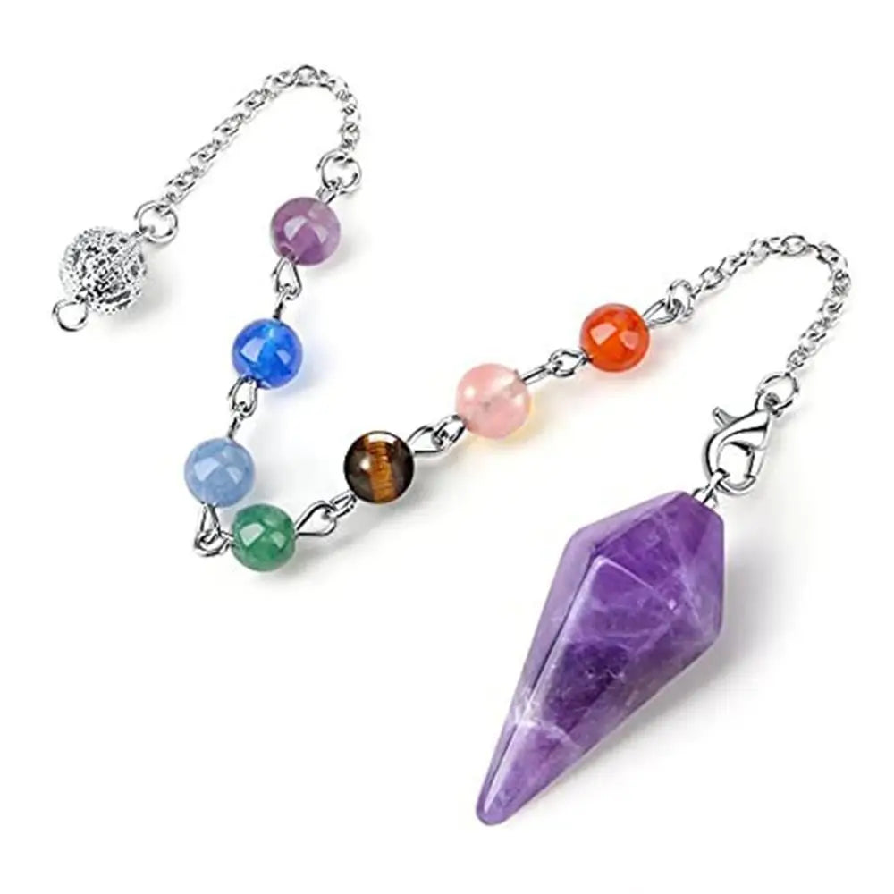 Reiki Healing Pendulum Divination Dowsing Pendulum Healing Chain Natural Stone Hexagon Pyramid Pendant Reiki Pendulum Pendant