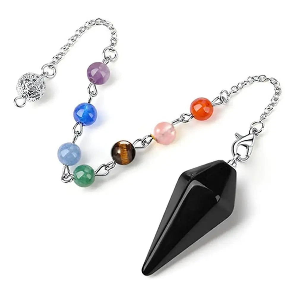 Reiki Healing Pendulum Divination Dowsing Pendulum Healing Chain Natural Stone Hexagon Pyramid Pendant Reiki Pendulum Pendant