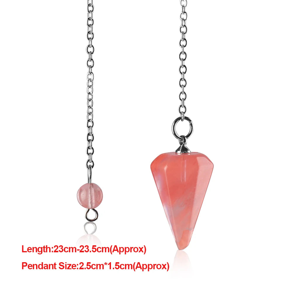 Reiki Healing Pendulum Divination Dowsing Pendulum Healing Chain Natural Stone Hexagon Pyramid Pendant Reiki Pendulum Pendant