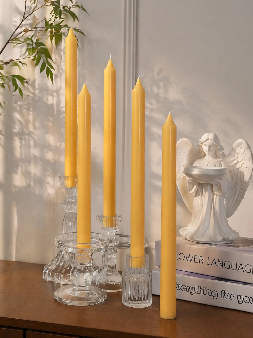 Yellow Long Scented Candle Set, No Black Smoke, Made of Soy Wax, Can Burn for 5 Hours, Suitable for Wedding and Home Decoration