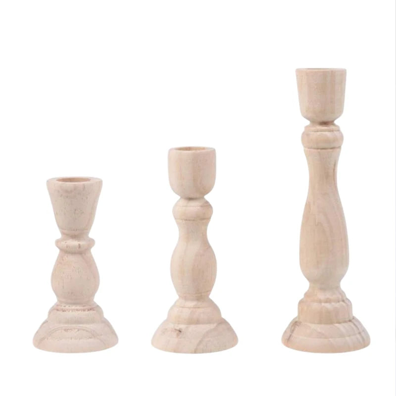 Wooden Candlesticks Unfinished Wood Candle Holder Pillar Taper Candle Stands For Wedding Party Birthday Home Table Decoration