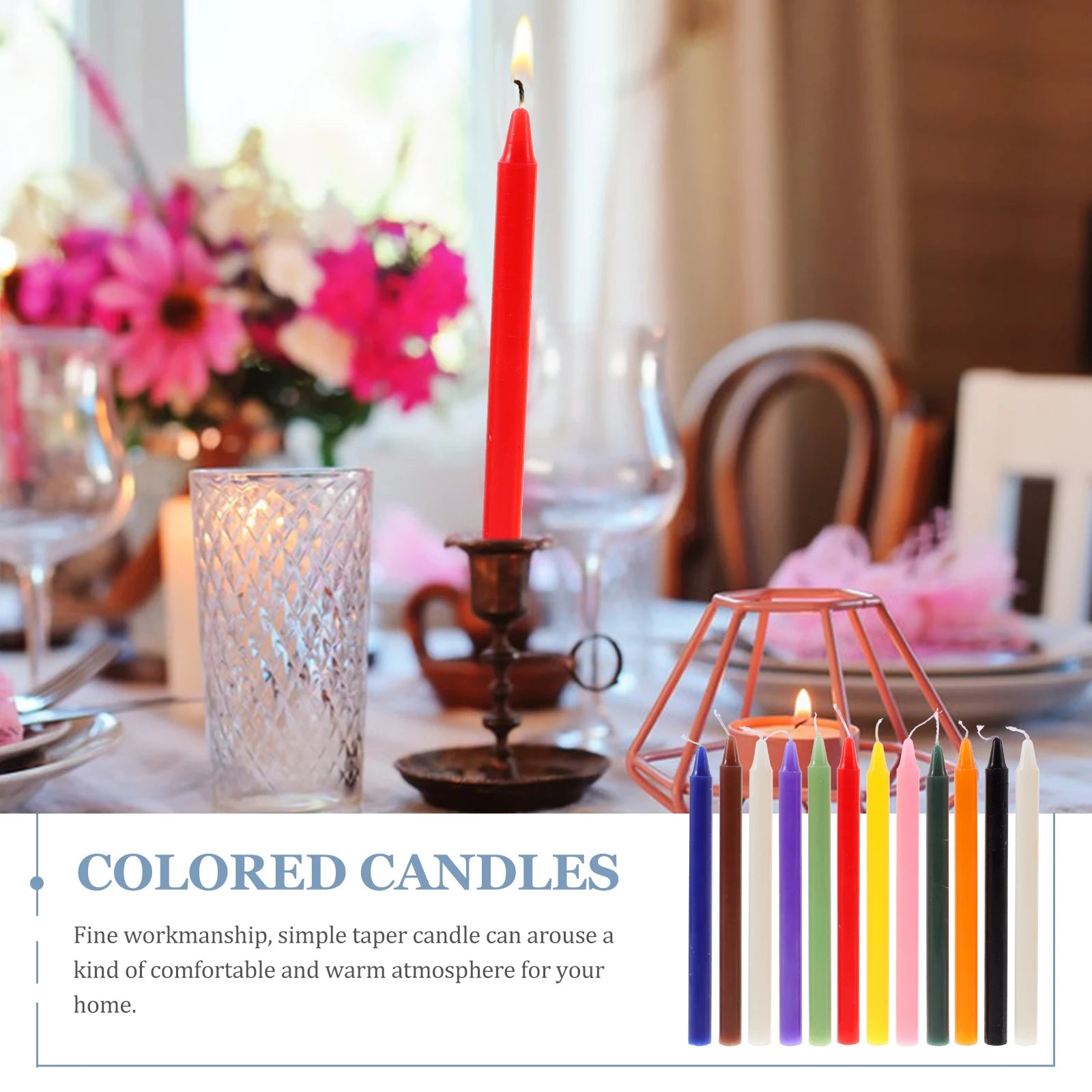 12pcs Taper Candles Household Colored Unscented Dinner Candles For Wedding Long-stem 16cm