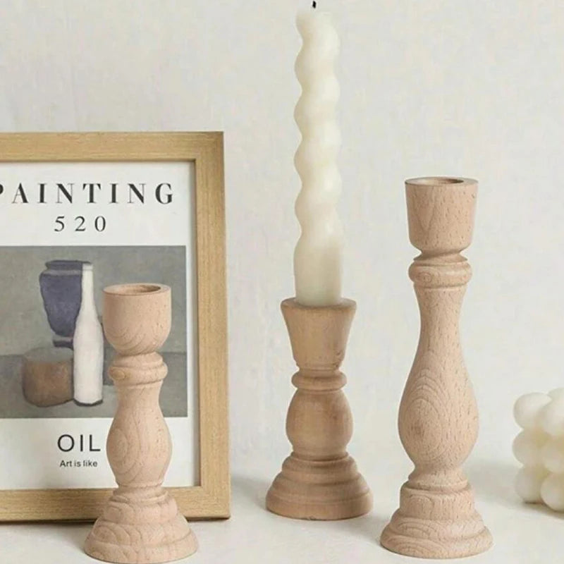 Wooden Candlesticks Unfinished Wood Candle Holder Pillar Taper Candle Stands For Wedding Party Birthday Home Table Decoration